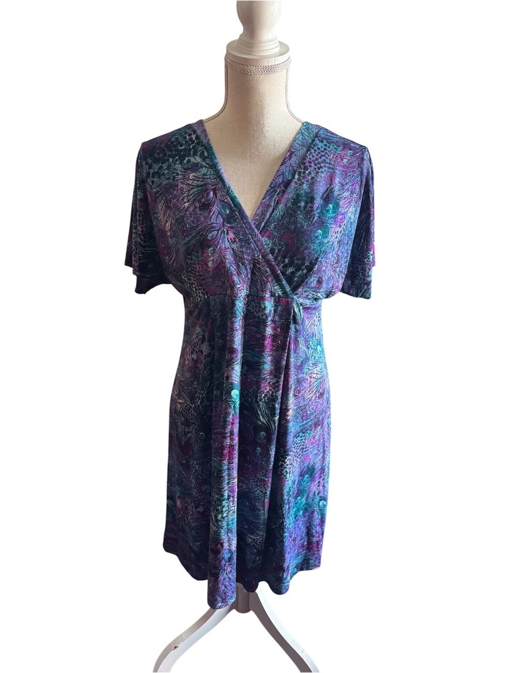 V-Neck Purple Teal maternity dress